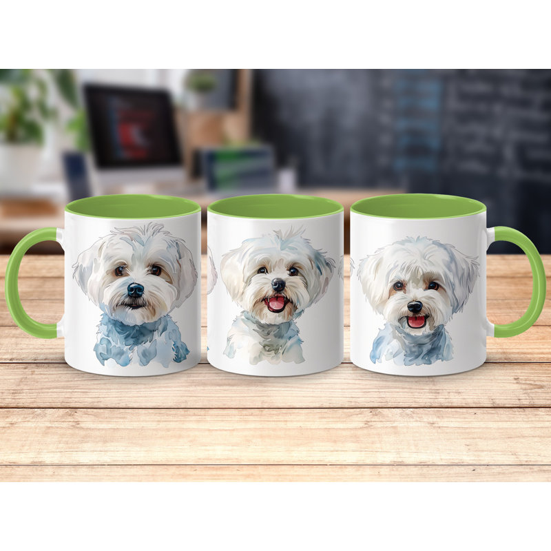 Cute Pomeranian Puppies Triple Design 11oz Coffee Mug, Light Green, 2
