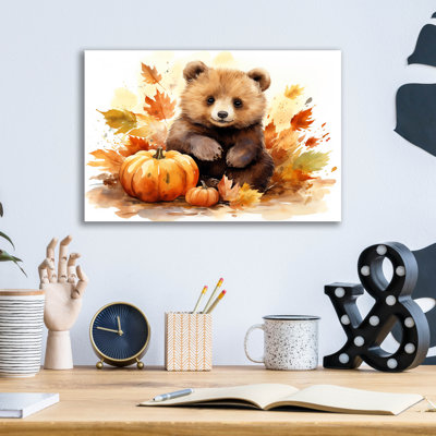  «Autumn Cub In The Leaves» par Momart, art mural en verre acrylique, 24 po x 16 po