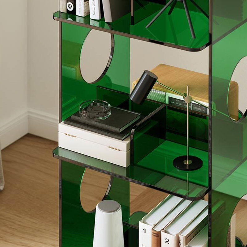 Acrylic Open Bookshelf with 360° Rotating Base, Green