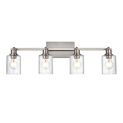 Modern Complete Track Lighting Kits 4 Lights Brushed Nickel Vanity Light With Seeded Glass Shade,Industrial Inddoor Ceiling Spot Light Fixtures Kitchen Track Lights With Flexibly Rotatable Light Head
