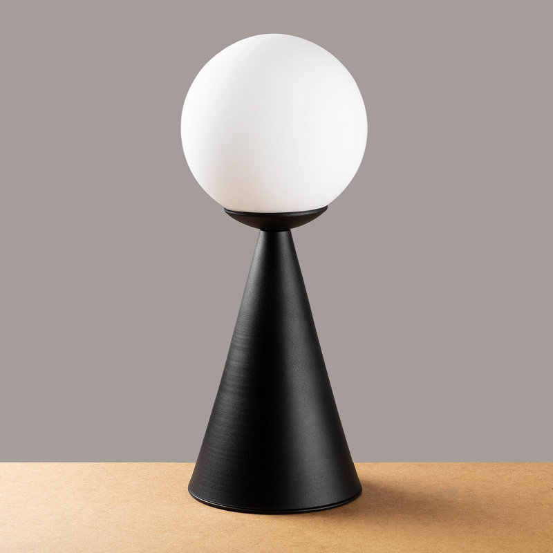 Lampe de table scandinave, corps en métal et capuchon en verre, 7,5 x 7,5 x 16,9 pouces | Douille E27, 40 W maximum, câble de 78,7 po, IP20 | Noir et blanc, design minimaliste | Parfait pour le salon, la chambre à coucher ou le bureau