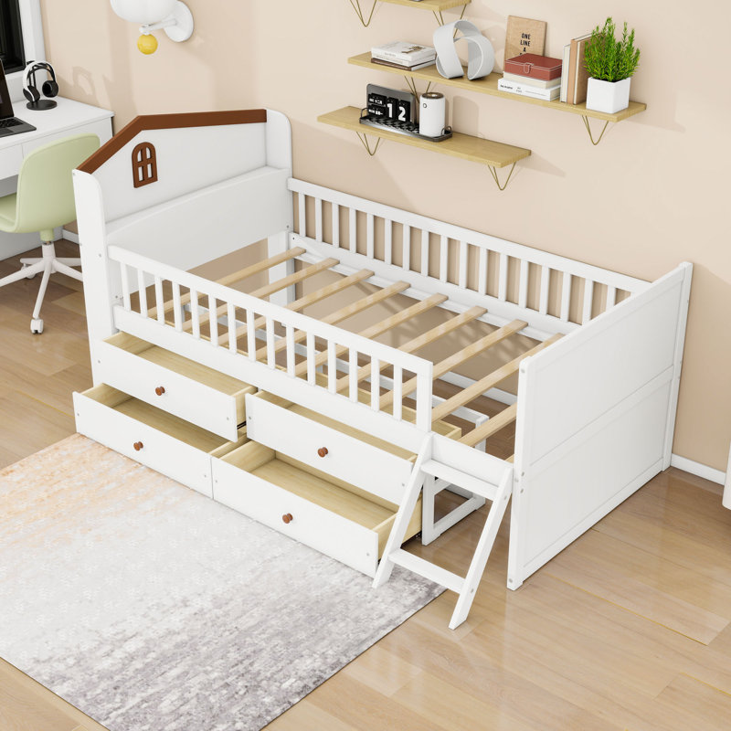 Structure de lit mezzanine simple 4 tiroirs en bois, Blanc