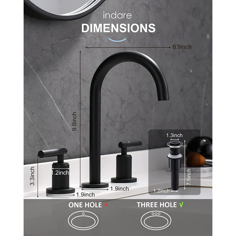 INDARE Bathroom Faucet, 8 Inch Brass Widespread Bathroom Sink Faucet 3 Holes, Two Handles Bathroom Sink Faucet with Pop-Up Drain & Supply Lines, For Bathroom Vanity RV, 110104-DG