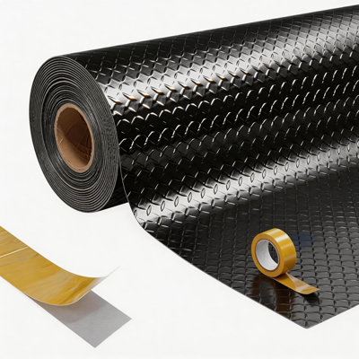 Rouleau de tapis de sol de garage en PVC robuste à motif diamant, antidérapant et muni d'un ruban adhésif double face, idéal pour garage, salle de sport, entrepôt et remorque.