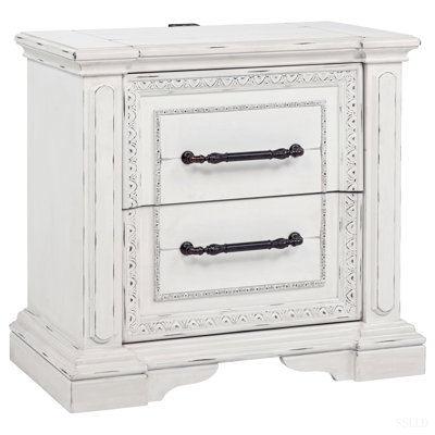 Vintage White 2-drawer Nightstand with Dual USB