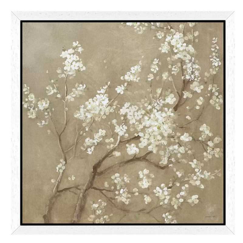 White Cherry Blossoms I by Danhui Nai - Print on Canvas, 45.72 cm H x 45.72 cm W, Black Floater Framed