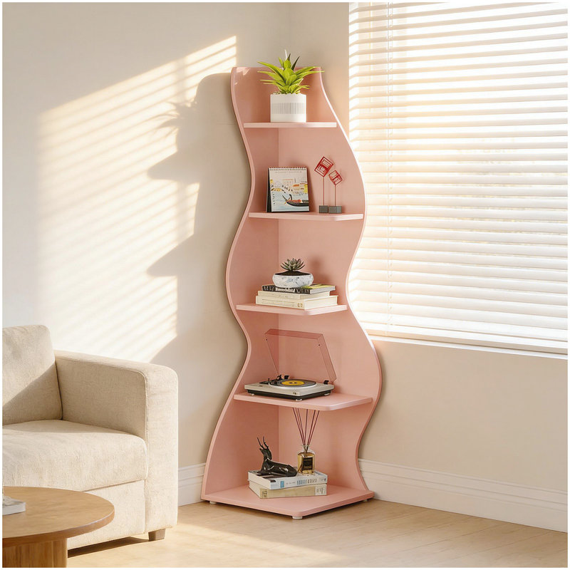 Étagère d'angle élégante, bibliothèque d'angle, bibliothèque universelle, Rose