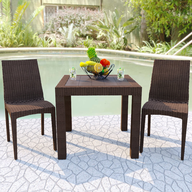 Chaise de patio d'extérieur empilable Quade, Brun, Ensemble de 2