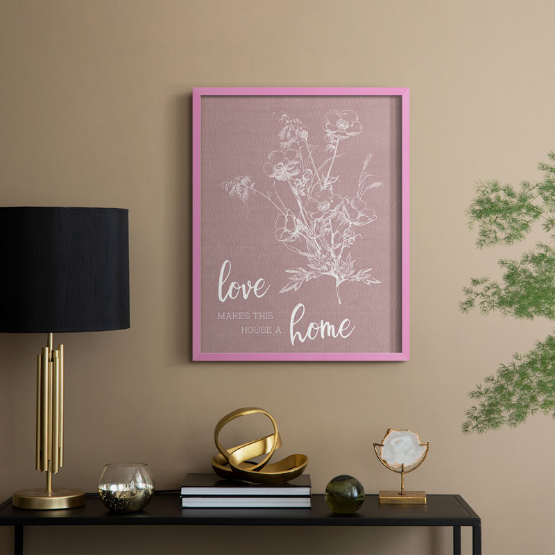 «Love Home», reproduction encadrée - bois massif, H 11 po x l 9 po, Rose