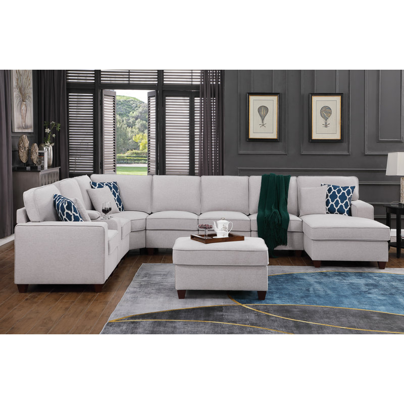Canapé modulaire de coin avec repose-pieds de gauche 149,5 po Manns, Gris clair
