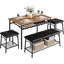 Ensemble de table de salle à manger pour 4 personnes, ensemble de table de cuisine avec banc rembourré et 2 tabourets carrés, structure en métal avec tablettes de rangement, peu encombrant pour les appartements, salle à manger, petits espaces-29414756-29414763-29414765