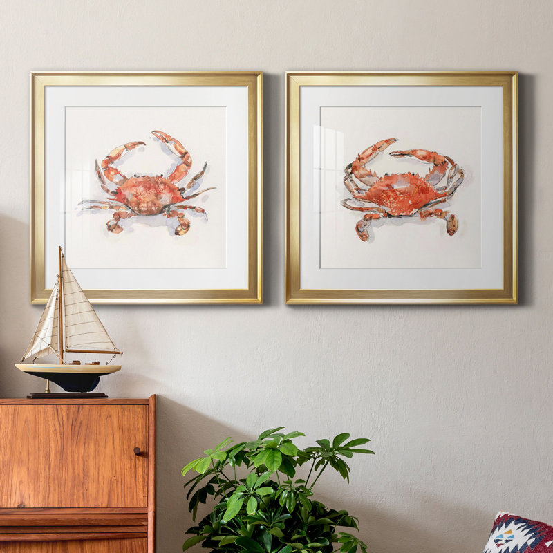 Ensemble de 2 cadres photo Crusty Crab I Crusty Crab I, H 17,5 po x l 35 po x P 1,5 po, Papier encadré doré, Blanc