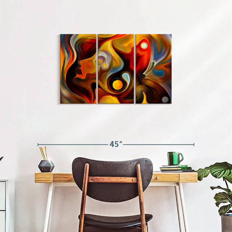 Portrait abstrait sur toile, ensemble de 3 pièces, H 20 po x l 33 po x P 1,25 po