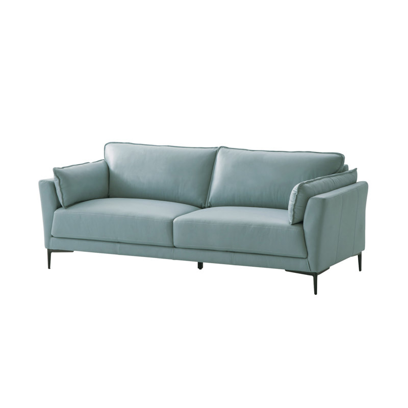 Canapé Greidy, cuir fleur bleu clair et finition noire LV02387