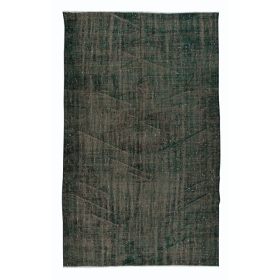 Tapis vert foncé vieilli 5,3 x 8,5 pi, tapis turc fait à la main, style Shabby Elegance