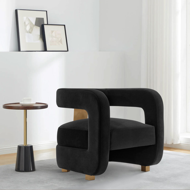 Amirah Modern Velvet Upholstered Pine Wood Accent Armchair in Black, Black Velvet