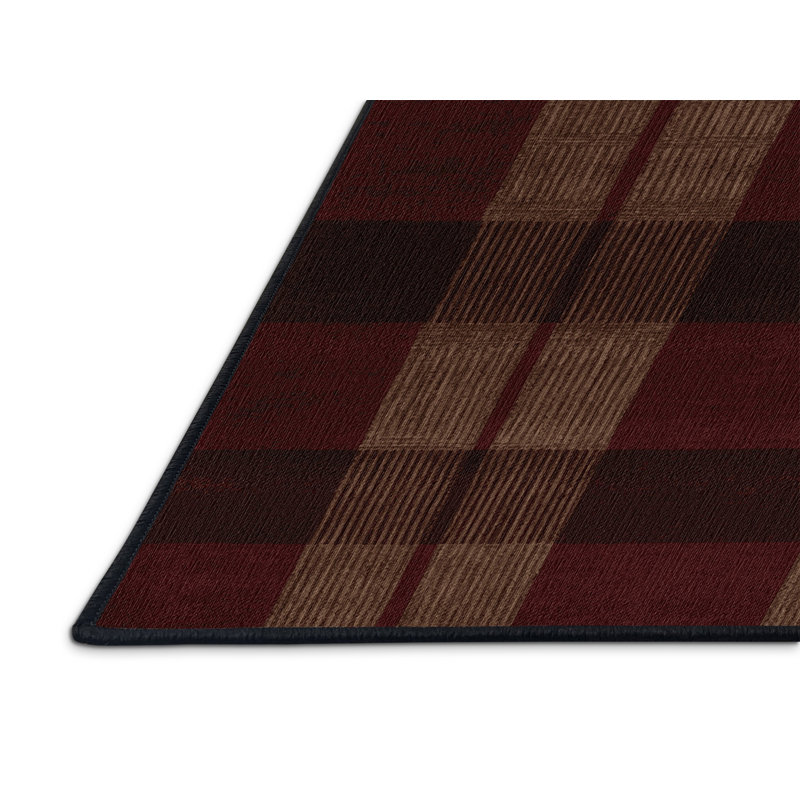 Machine Washable Checkered Black Area Rug, Runner 2' x 4'