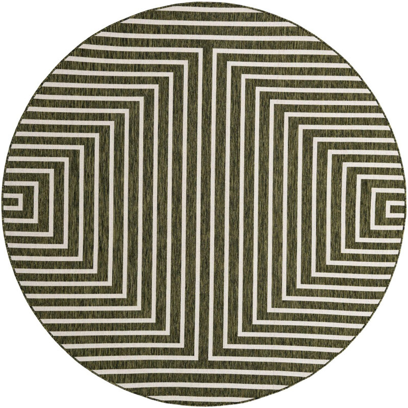 Tapis contemporain Nykeia de couleur verte, Rond 7 pi 10 po