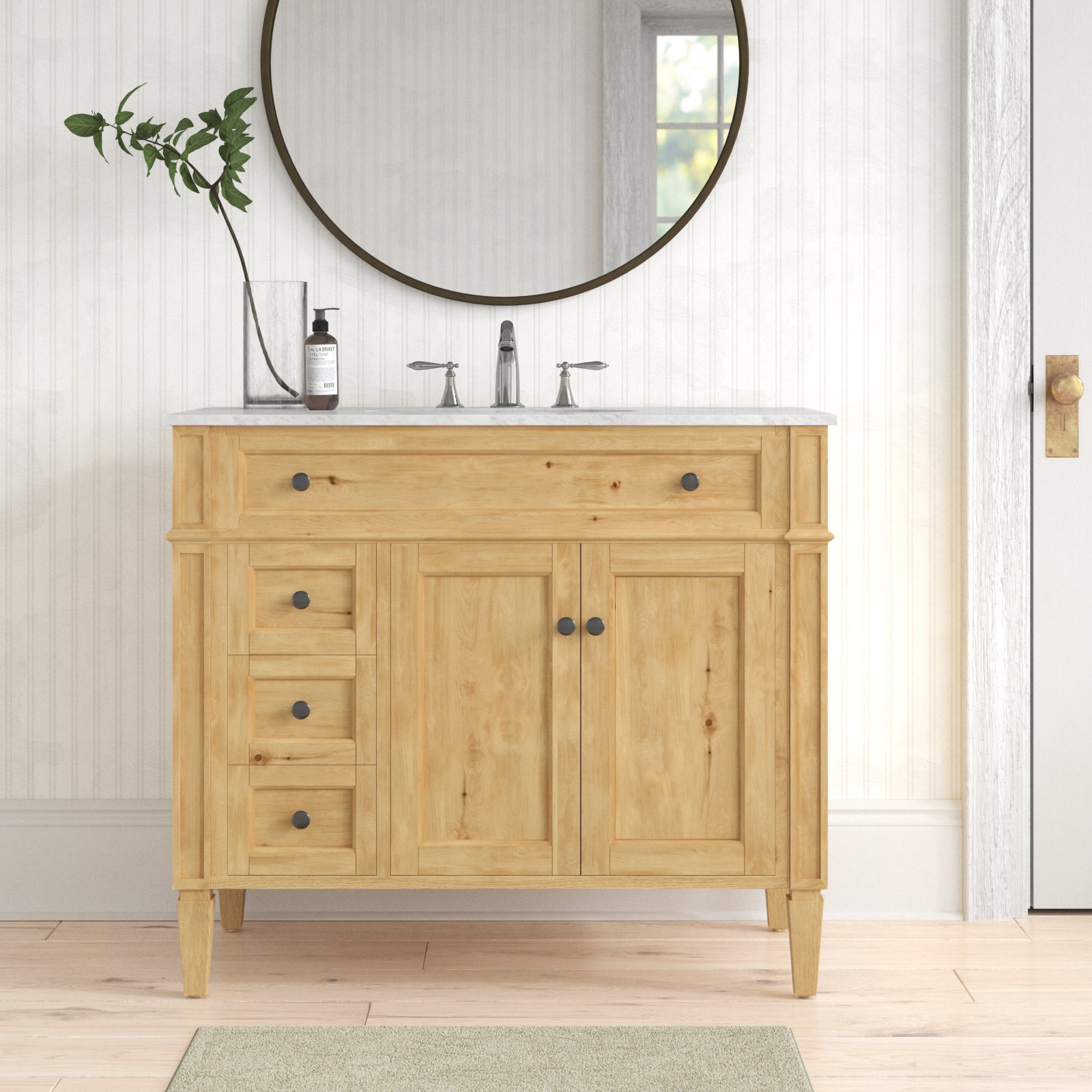 Rivers 40" Carrara Marble Single Bathroom Vanity, Natural