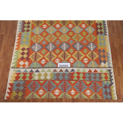 Reversible Wool Kilim Living Room Rug 7x10