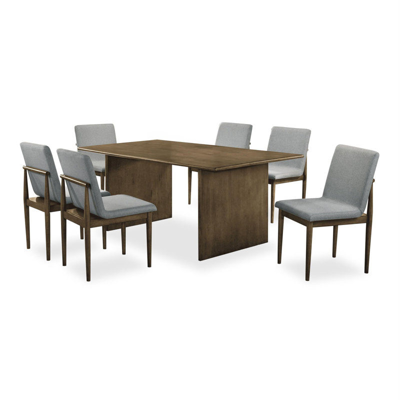 Ensemble de table et chaises de salle à manger 7 pièces Heln, tissu gris clair, brun naturel
