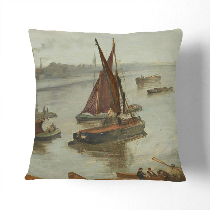 Old Battersea Reach Square Throw Cushion, White, 55cm H x 55cm W x 20cm D