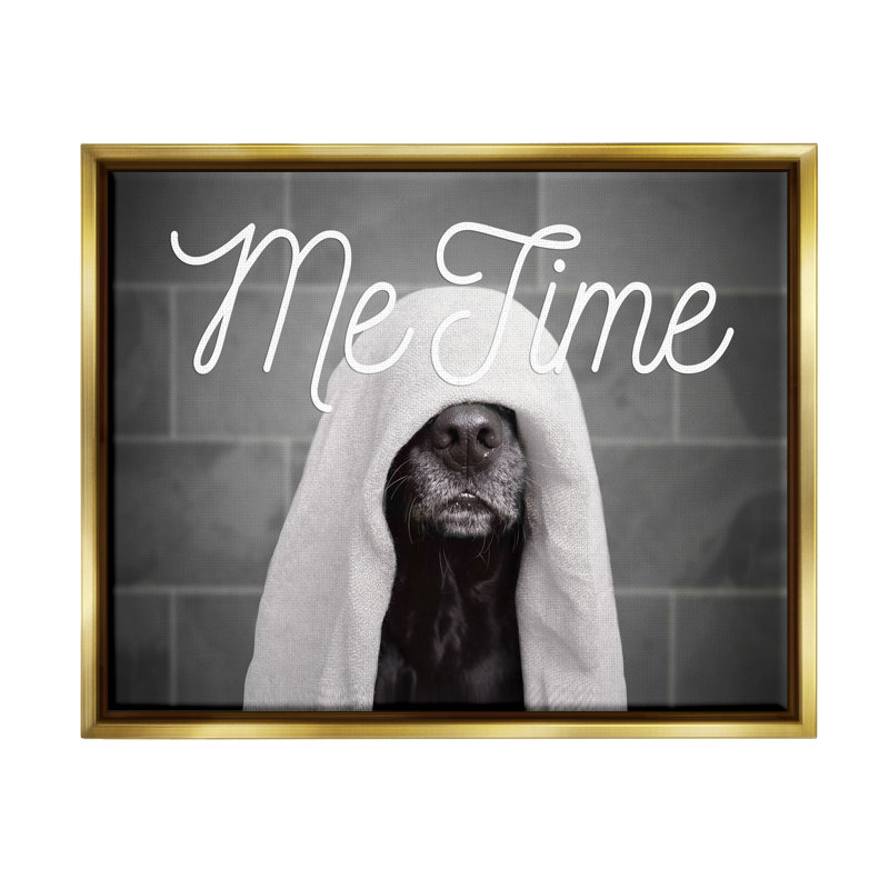 Me Time Pet Dog Bathroom Portrait Metallic Gold Framed Floating Canvas Wall Art by Adobe Stock, 31" H x 25" W