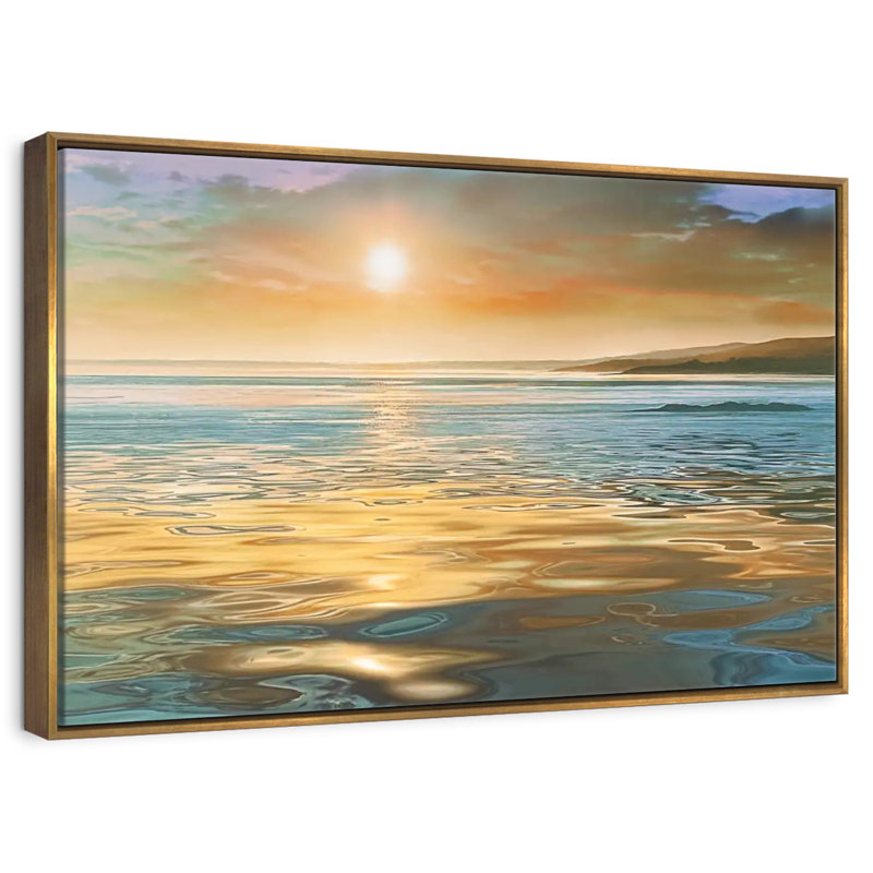 Calme du soir océan, 25 po x 17 po, Cadre flottant doré