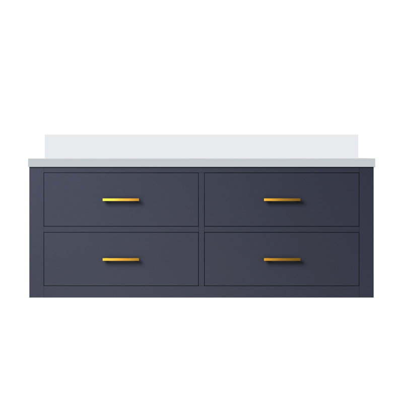 Meuble-lavabo simple 48 po X P 22 po D, avec plateau en quartz blanc, Bleu, Doré, 48"