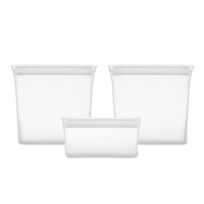 Zip Top Reusable Food Storage Bags | 3 Bag Set [Frost] | Microwave, Dishwasher and Freezer Safe