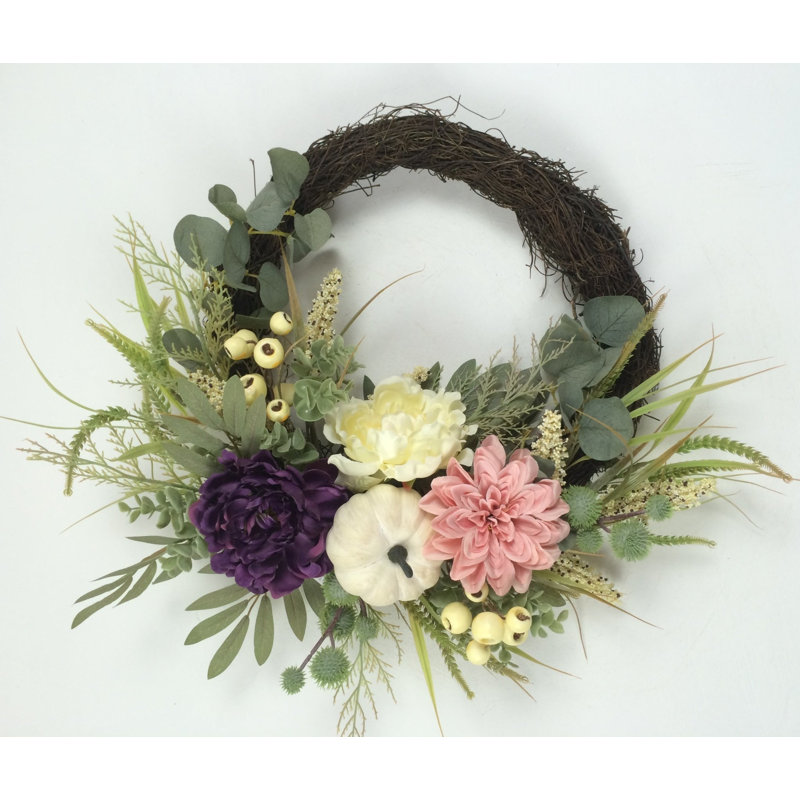 Fleurs avec couronne de polyuréthane citrouille 20 po
