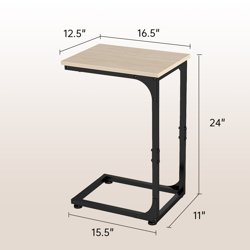 C-Shaped End Table, Beige Wood/Black, Set of 2