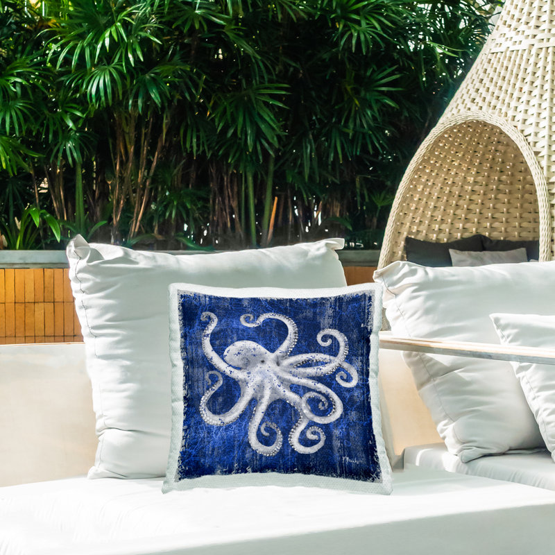 Coussin d'extérieur imprimé Rustic Indigo Octopus par Paul Brent