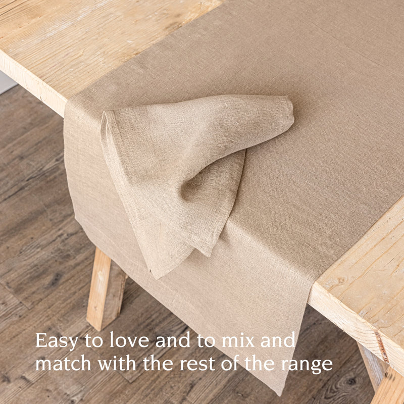 over&back Washed 100% Linen Table Runner - Machine Washable, 18" W x 108" L, Tan