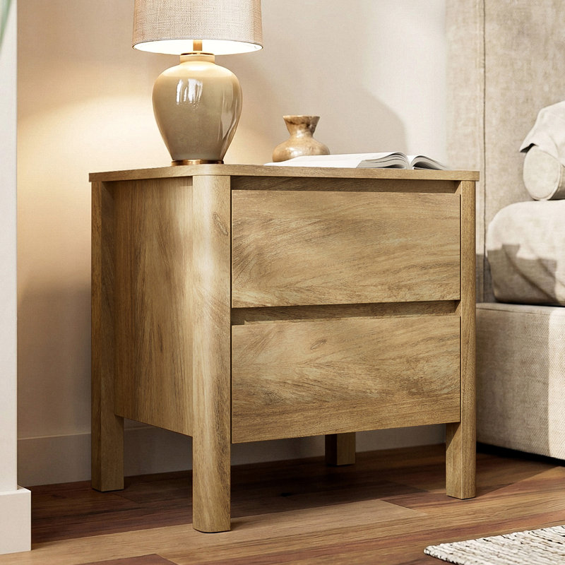 19.7"W 2-Drawer Nightstand, Oak Wood
