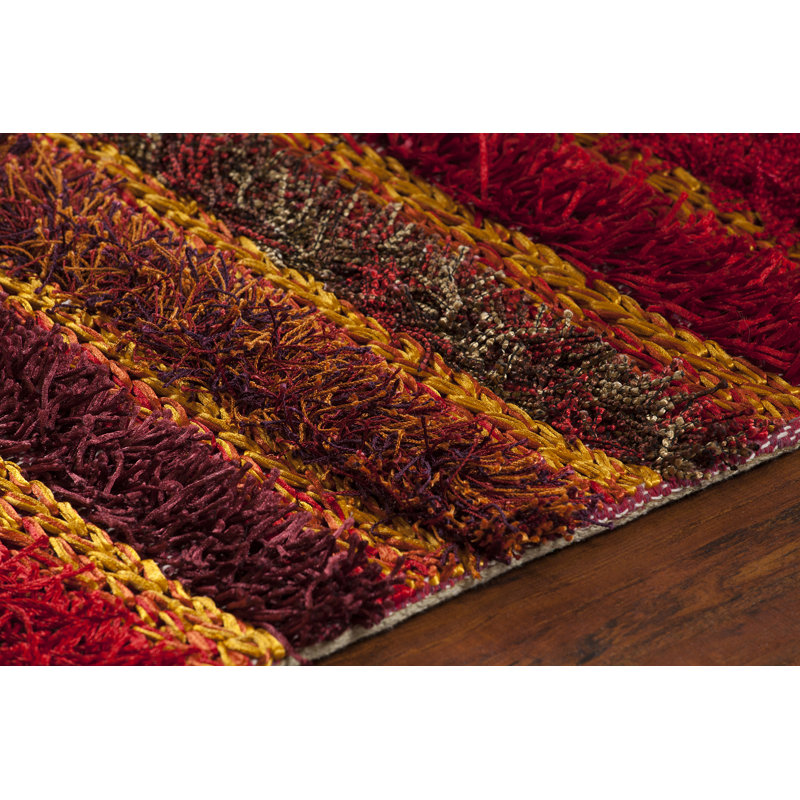 Lavasa Hand Loomed Striped Area Rug in Red, Rectangle 7'9" x 10'6"