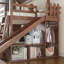Lit superposé simple au dessus d'une maison double avec échelles, glissières, rangement et garde-robe, naturel profond-100606054