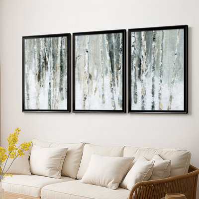 Snowy Birch I  -Custom Framed  Wrapped Gallery Canvas - 3 Pieces