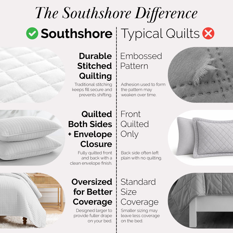 Vilano Springs ® Oversized, Light-Weight Hotel Quality Quilt Set with Matching Shams, Twin/Twin XL Quilt + 1 Standard Sham