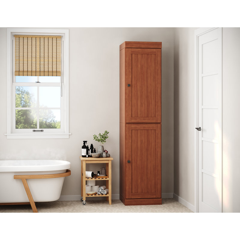 100% Solid Wood 16.5" Bathroom Storage Cabinet with Shaker Doors & Adjustable Shelves, Mocha