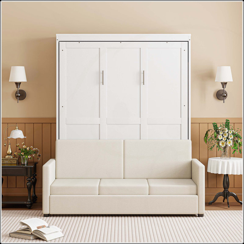 Lit escamotable avec coussin Murphy, Blanc, Double