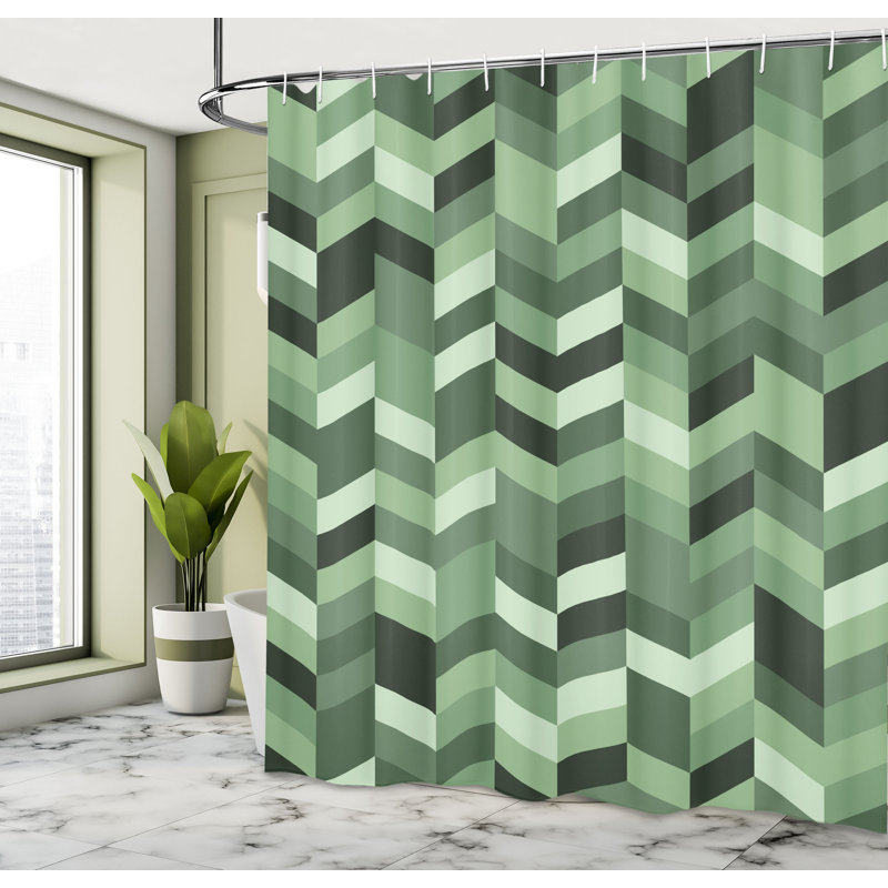 Ensemble de rideau de douche + crochets, H 70 po x l 69 po, Vert réséda