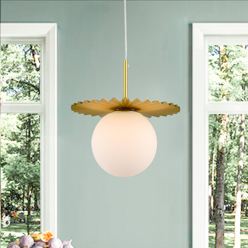Luminaire suspendu moderne à abat-jour en fer forgé avec abat-jour en verre et abat-jour 9,8 po Abbey, Laiton poli