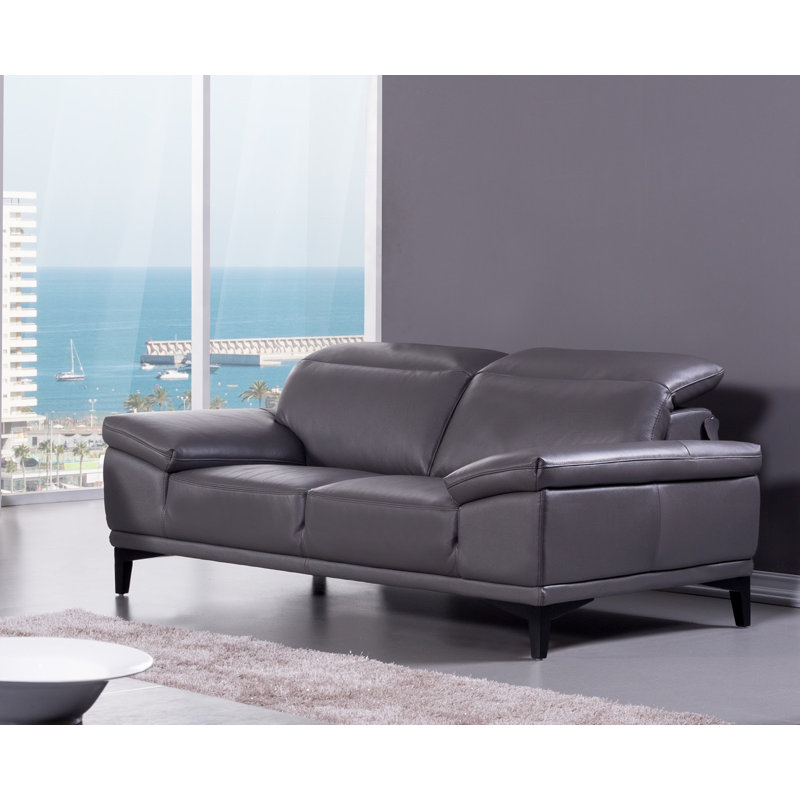 Canapé en cuir Butcombe, Cuir gris assorti, H 38 po x l 85 po x P 41 po