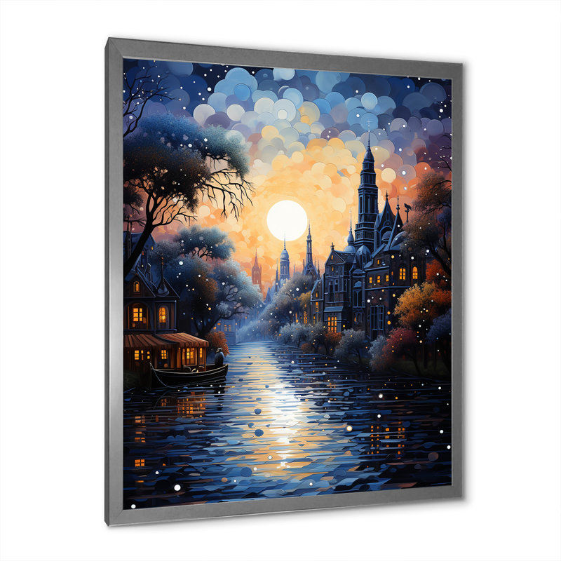 Impression sur toile Blue Canal, H 32 po x l 24 po x P 1 po, Cadre photo argenté