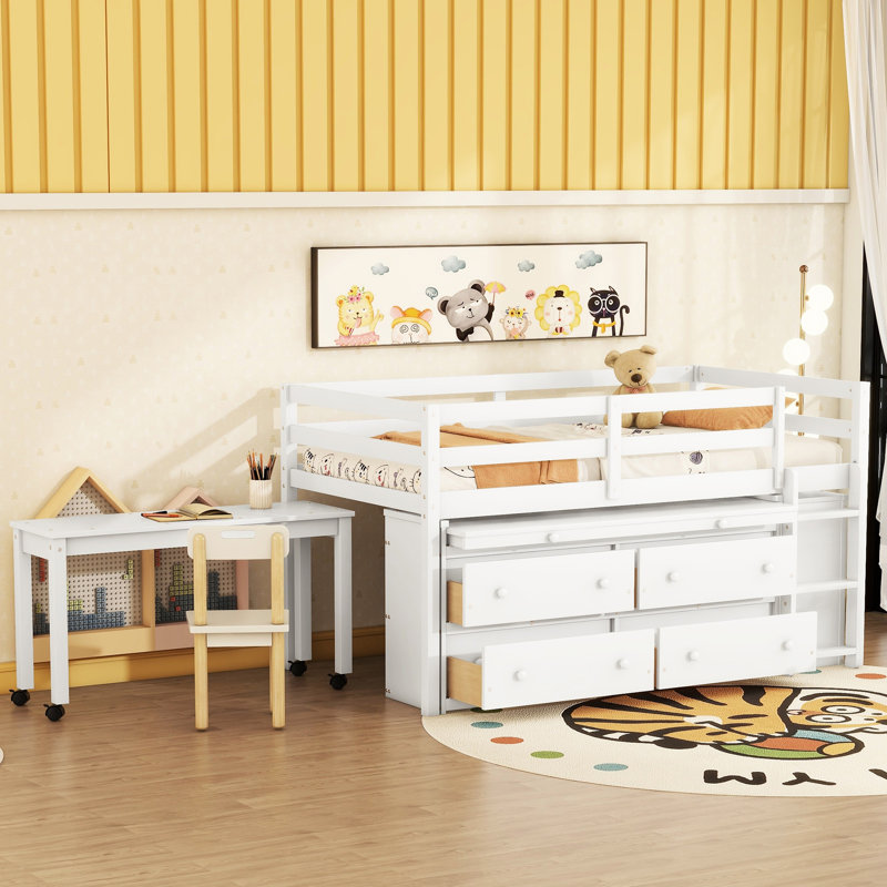 Lit mezzanine simple avec bureau et rangement Space, blanc, design moderne, Lit simple, Blanc
