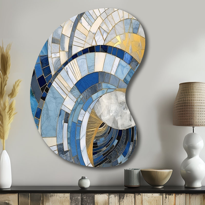 Or, construction de royaumes bleus I - formes abstraites asymétriques, décoration murale en métal, H 39 po x l 28 po