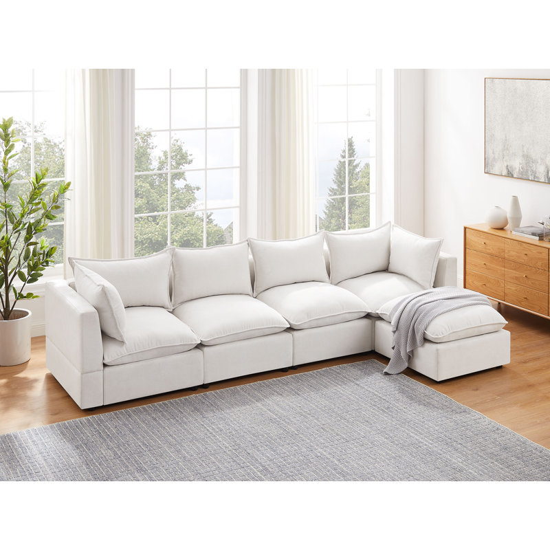 Canapé modulaire rembourré 5 pièces Koldo, Velours blanc