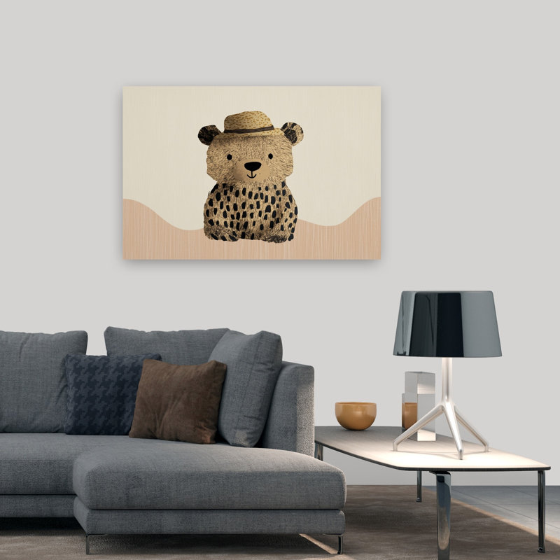 Ours tacheté avec chapeau de paille, impression d'art mural, H 32 po x l 48 po