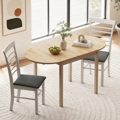 Table de salle à manger pliante en bois massif, bureau de salle à manger Kichen à abattants pour petits espaces, petite cuisine, table ronde pliante extensible pour la maison, appartement, bureau, naturel
